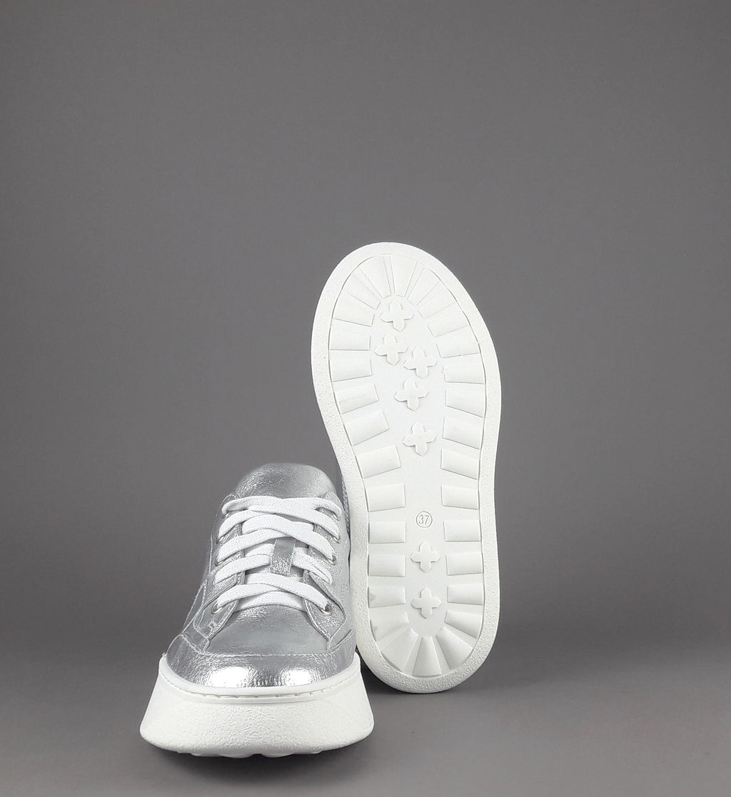 Janet & Janet Sneakers Donna Gilda Pelle Laminata Argento