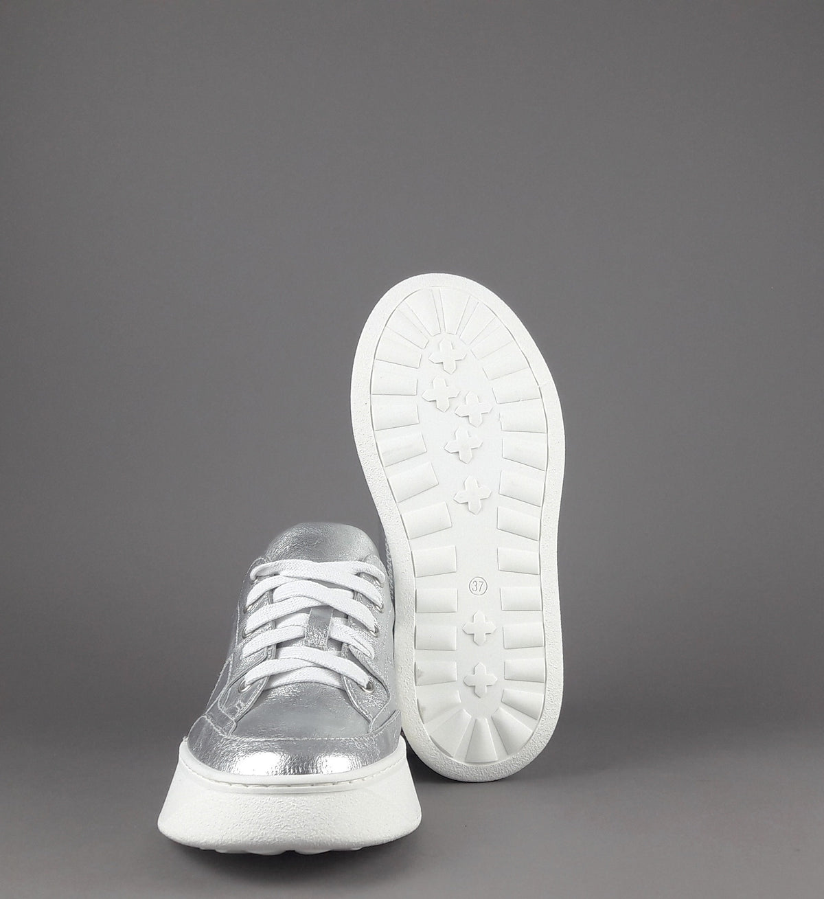 Janet & Janet Sneakers Donna Gilda Pelle Laminata Argento
