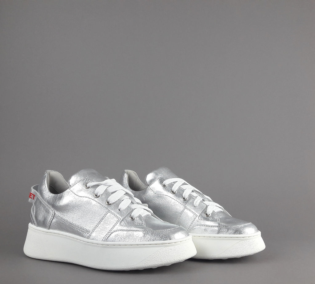 Janet & Janet Sneakers Donna Gilda Pelle Laminata Argento