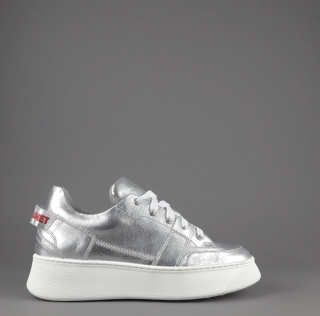 Janet & Janet Sneakers Donna Gilda Pelle Laminata Argento