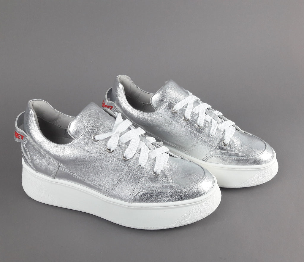 Janet & Janet Sneakers Donna Gilda Pelle Laminata Argento
