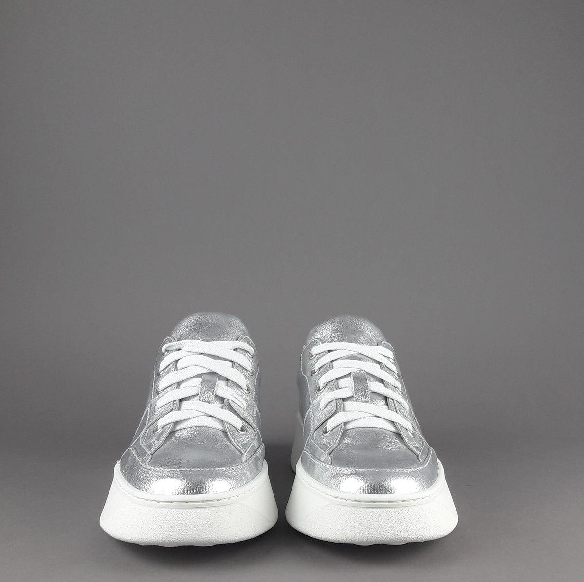 Janet & Janet Sneakers Donna Gilda Pelle Laminata Argento