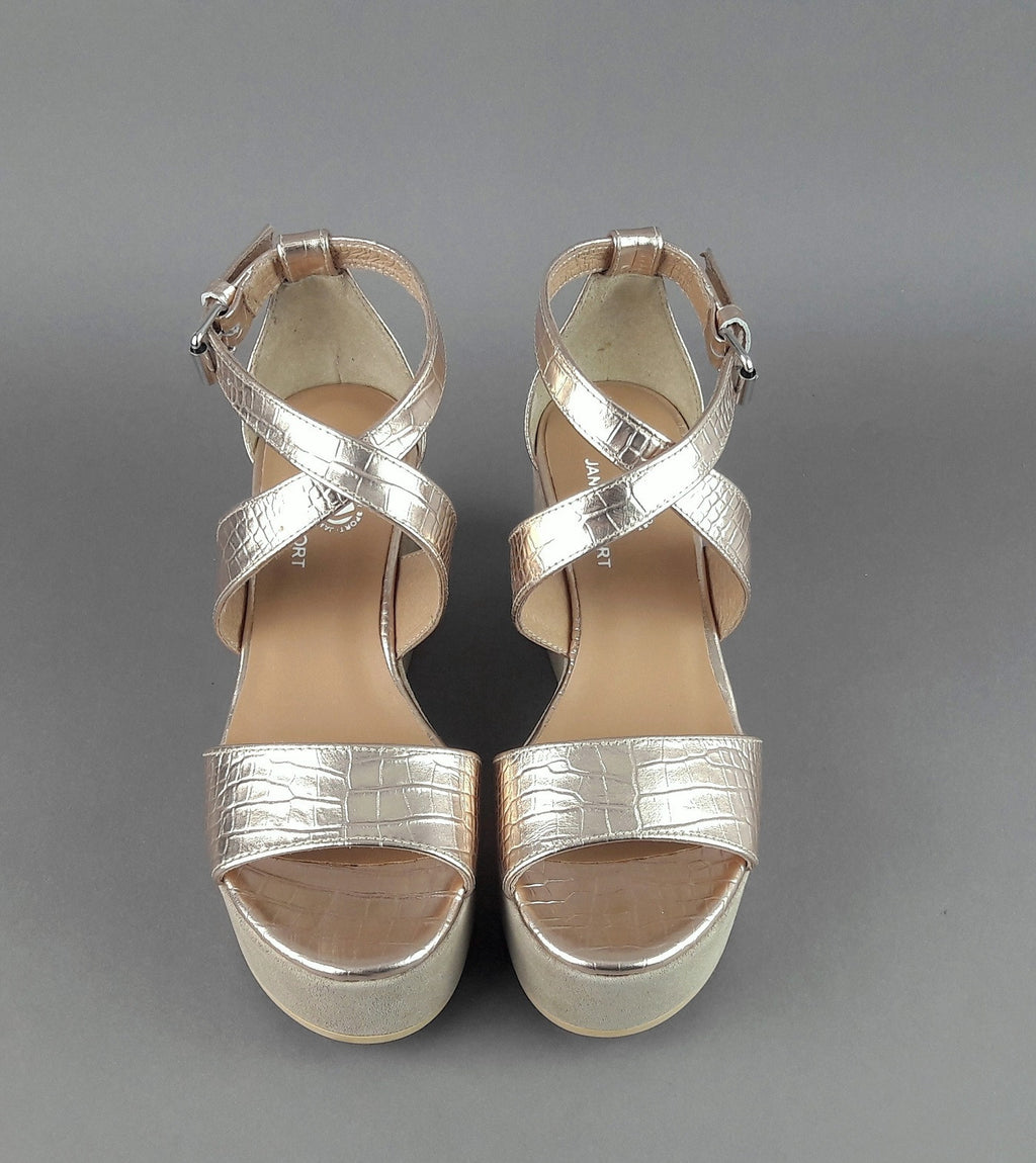Janet Sport Sandalo Donna Noto Pelle Stampa Cocco Oro Platino