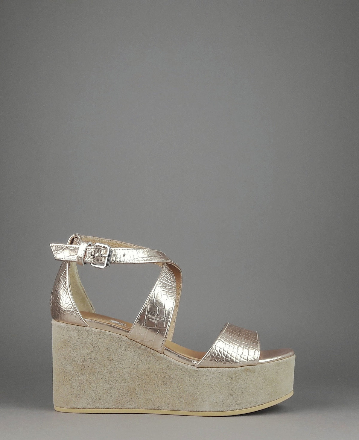 Janet Sport Sandalo Donna Noto Pelle Stampa Cocco Oro Platino