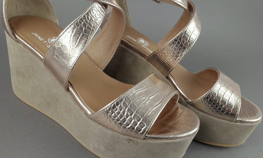 Janet Sport Sandalo Donna Noto Pelle Stampa Cocco Oro Platino