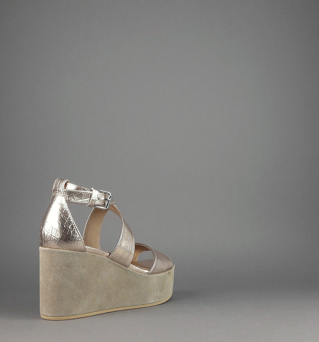 Janet Sport Sandalo Donna Noto Pelle Stampa Cocco Oro Platino