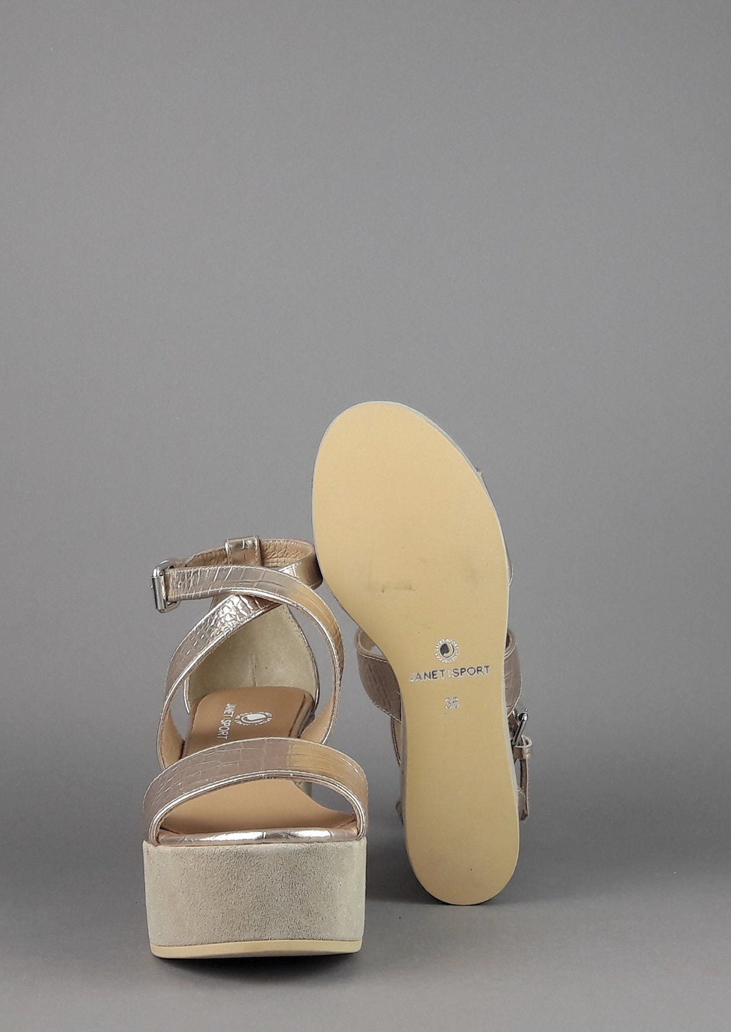 Janet Sport Sandalo Donna Noto Pelle Stampa Cocco Oro Platino