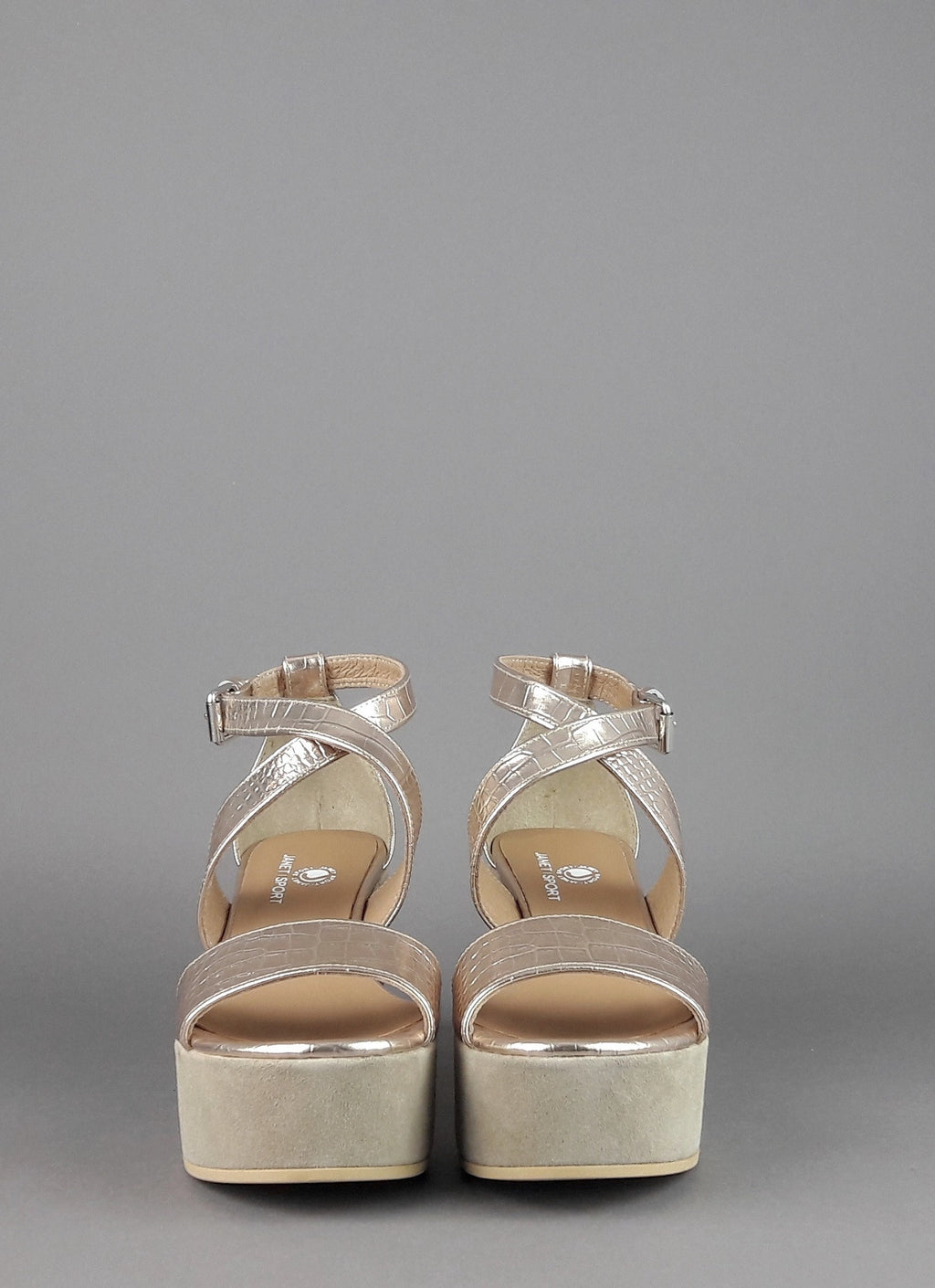 Janet Sport Sandalo Donna Noto Pelle Stampa Cocco Oro Platino