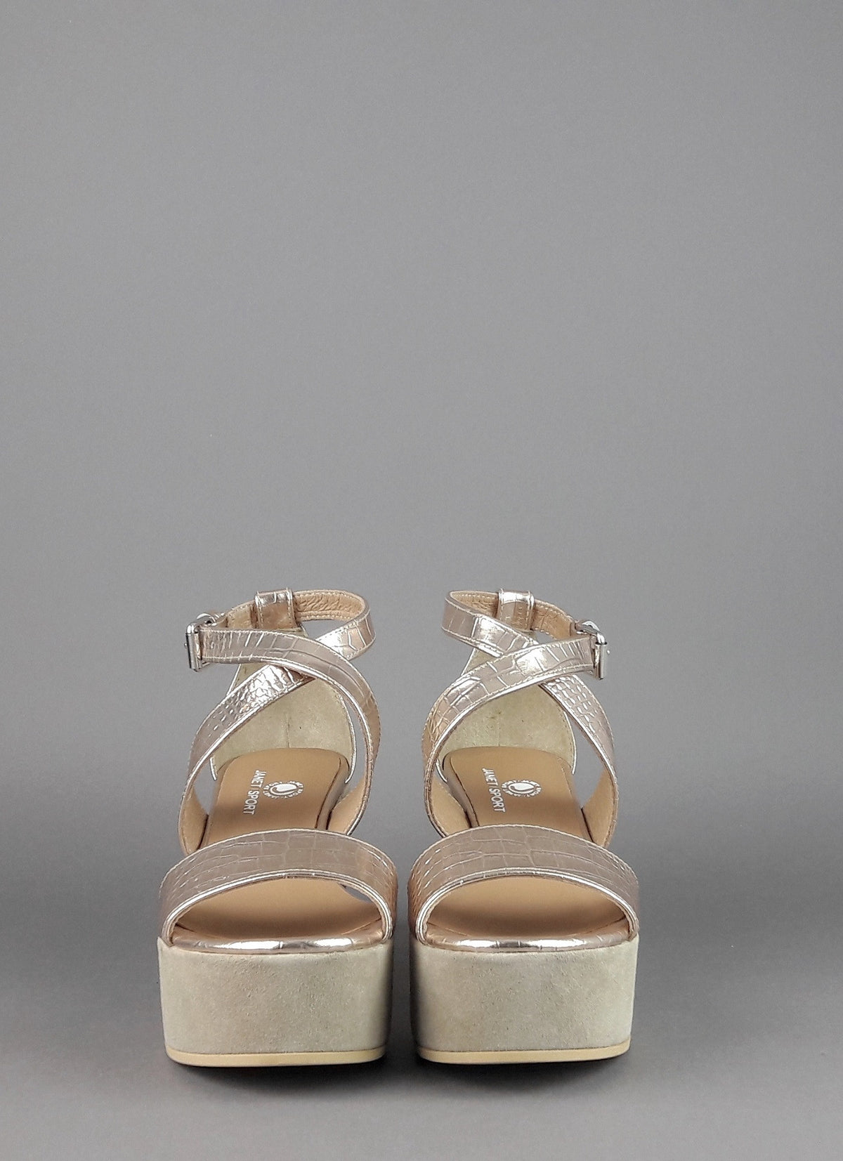Janet Sport Sandalo Donna Noto Pelle Stampa Cocco Oro Platino