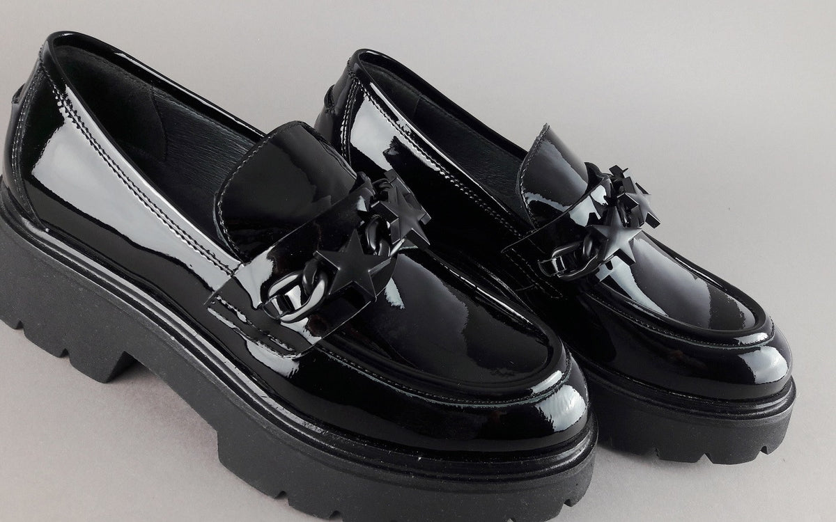 Janet Sport Scarpa Donna Pelle Vernice Nero Morsetto Stelle