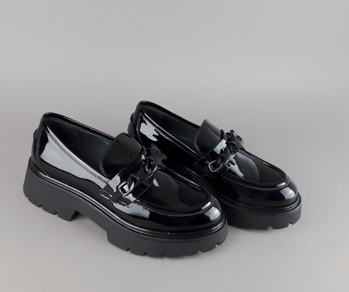 Janet Sport Scarpa Donna Pelle Vernice Nero Morsetto Stelle