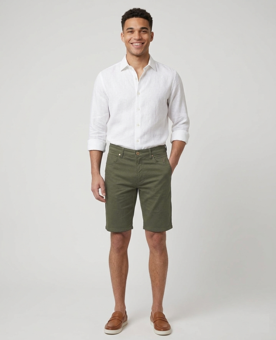 Jeckerson Bermuda Uomo Cotone Stretch Verde Militare