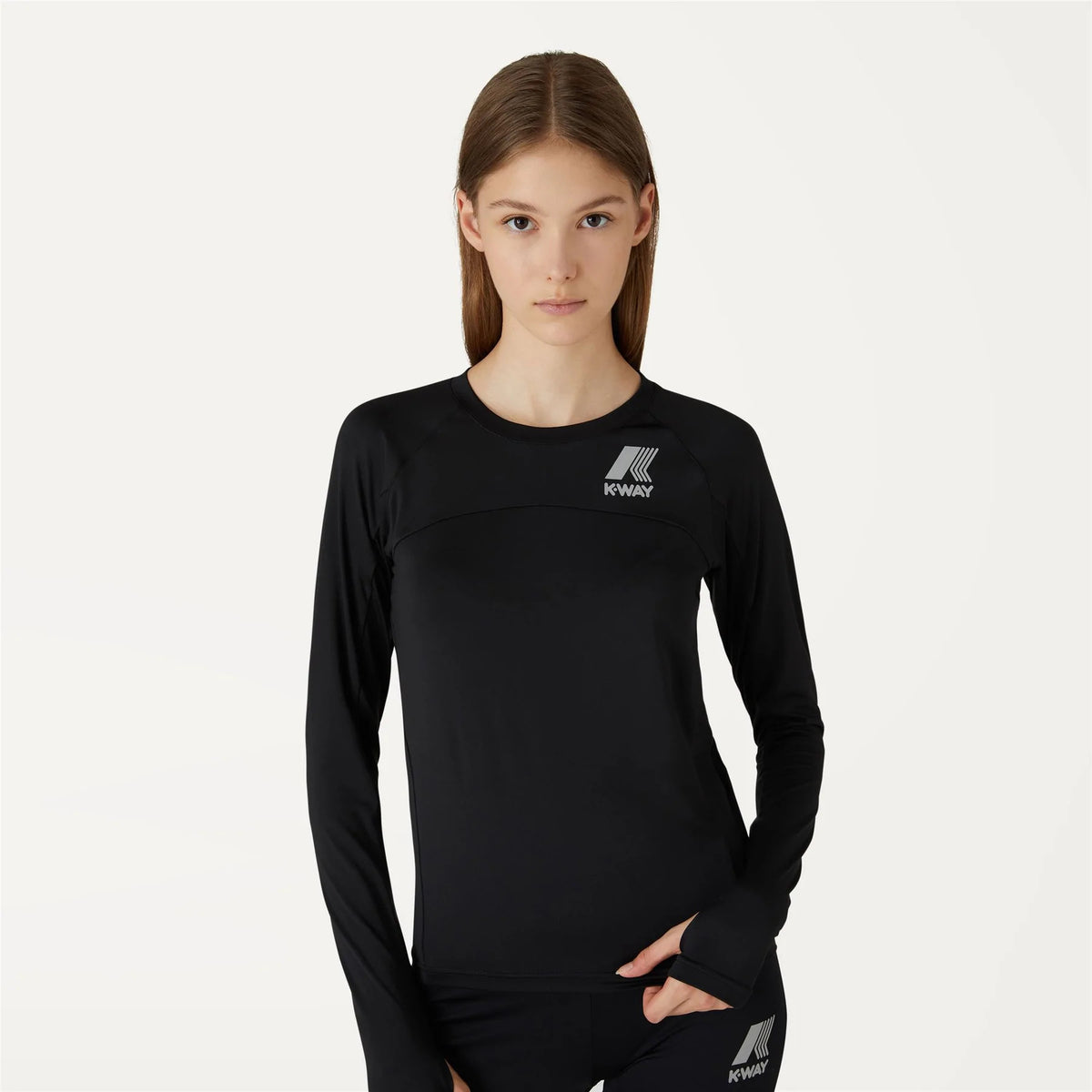 K-Way T-Shirt Margaret Manica Lunga Donna Nylon Stretch Nero