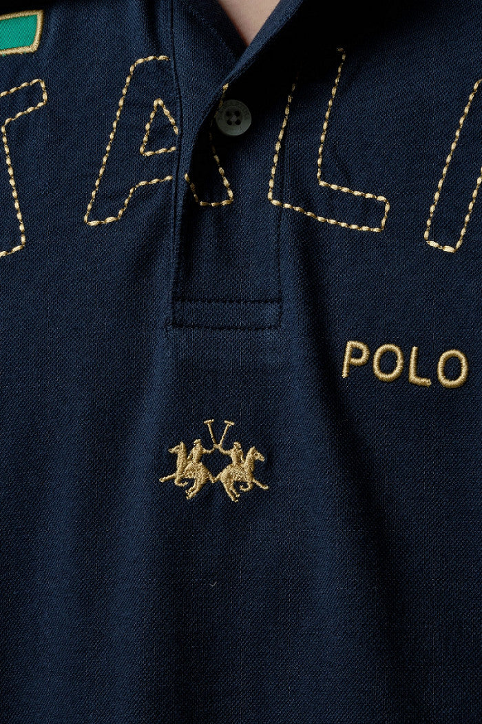 La Martina Polo Uomo Piqué Di Cotone Stretch Fit Regular Blu Scuro