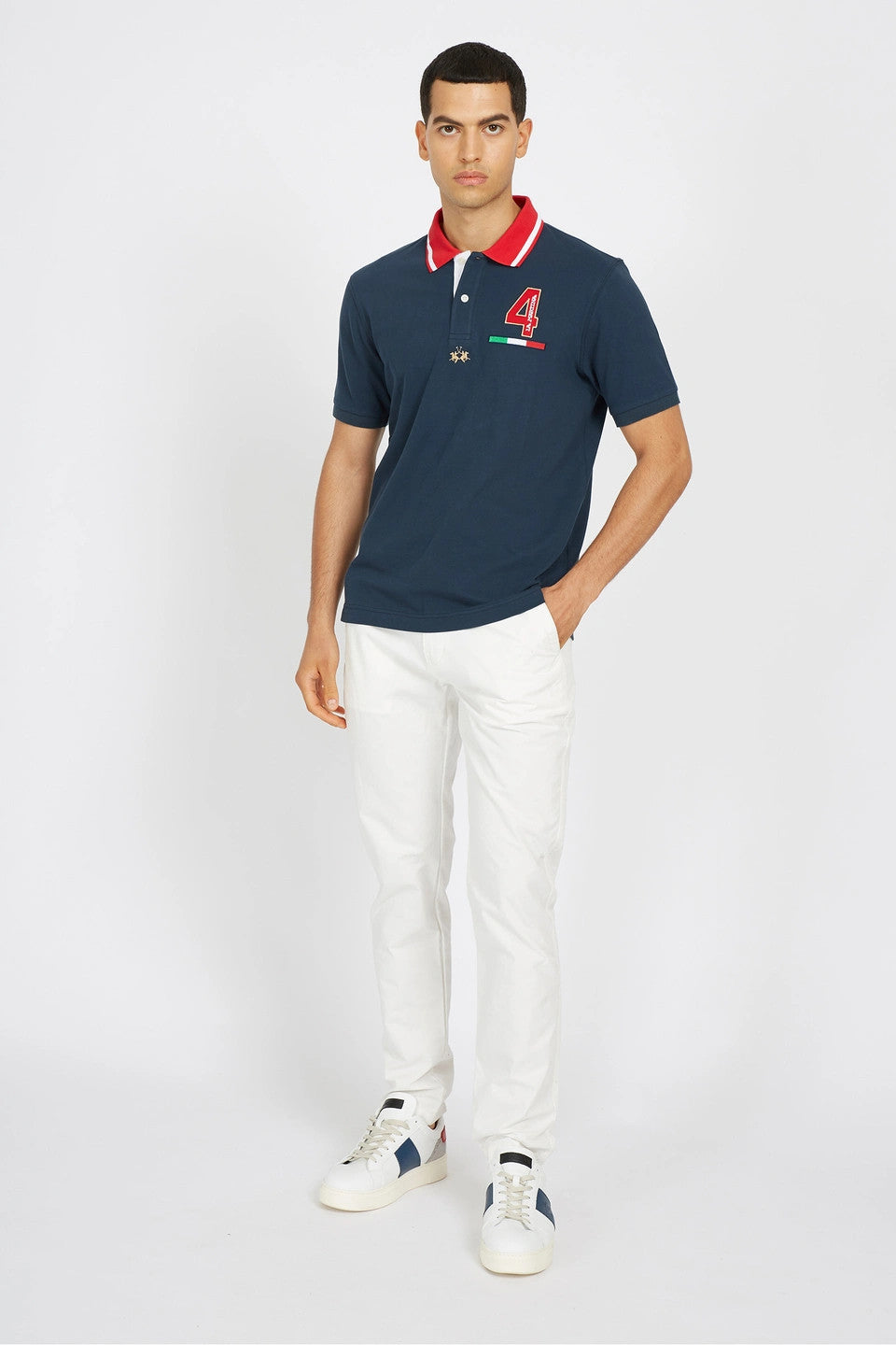 La Martina Polo Uomo Van Piqué Di Cotone Stretch Fit Regular Blu Scuro