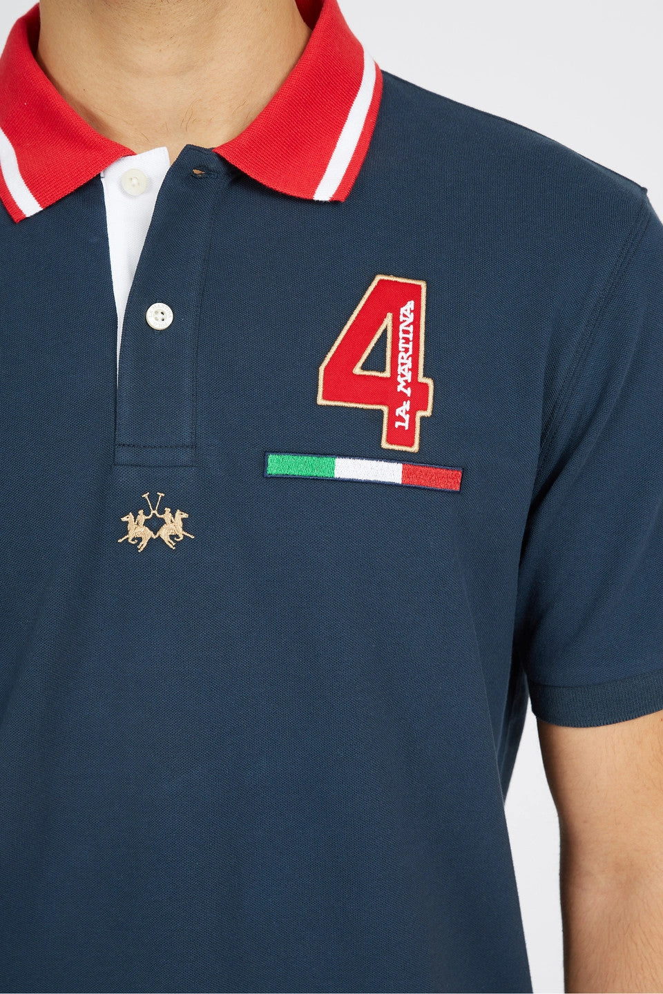 La Martina Polo Uomo Van Piqué Di Cotone Stretch Fit Regular Blu Scuro