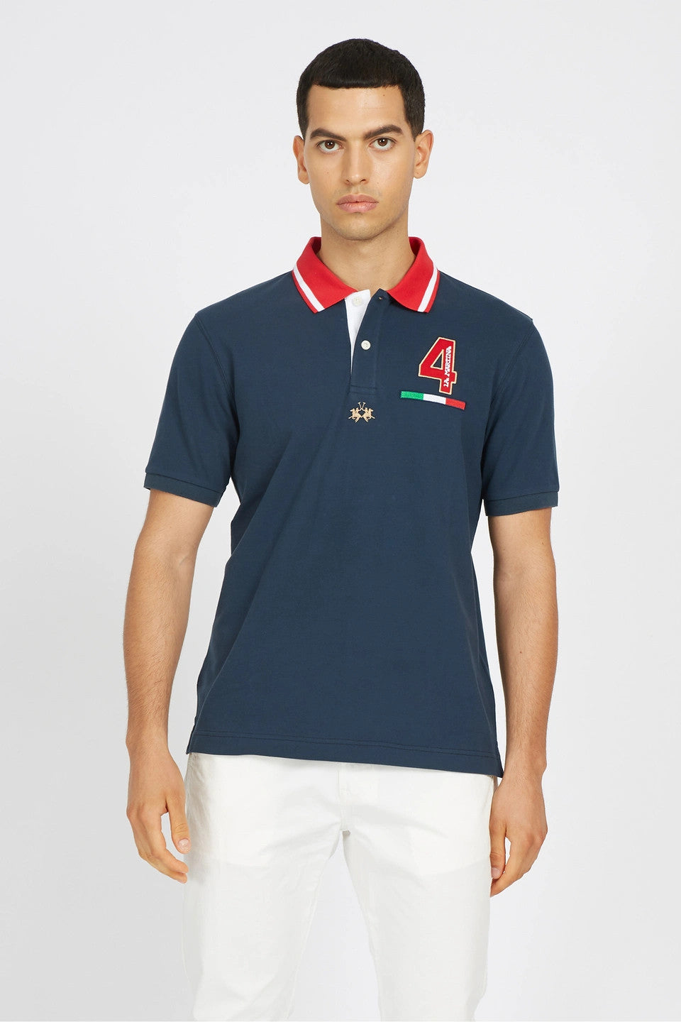 La Martina Polo Uomo Van Piqué Di Cotone Stretch Fit Regular Blu Scuro