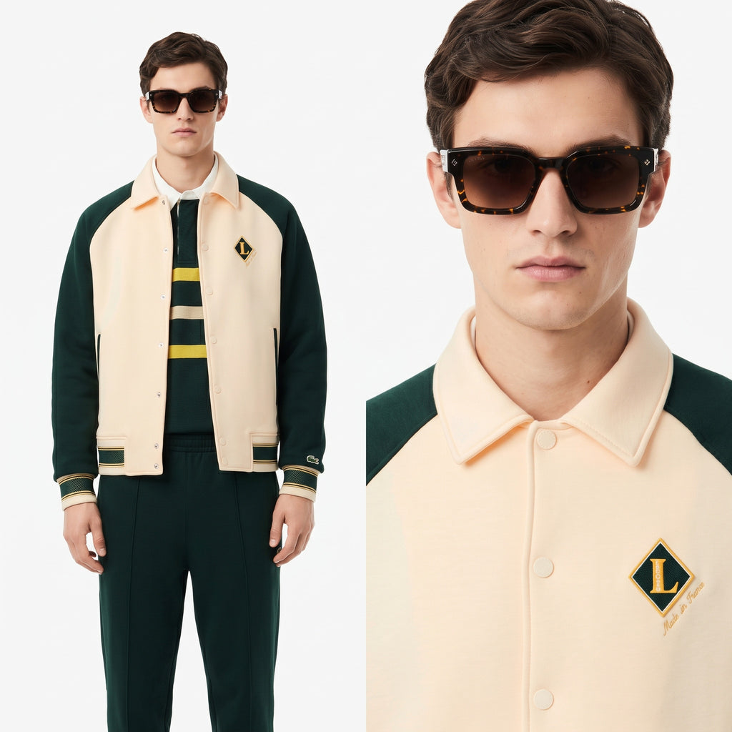 Lacoste Blusotto Uomo Misto Cotone Avorio E Verde