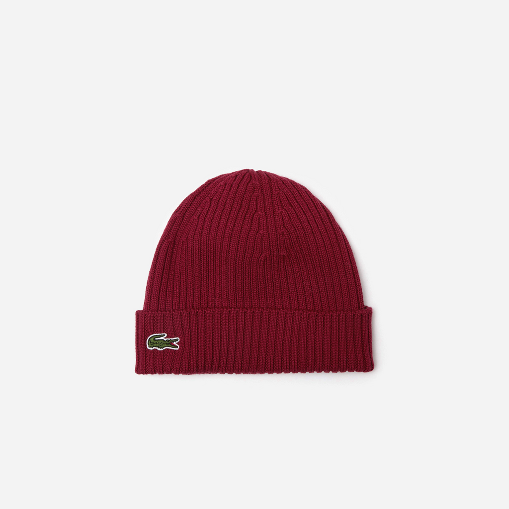 Lacoste Cappello Unisex Lana a Costine Bordeaux