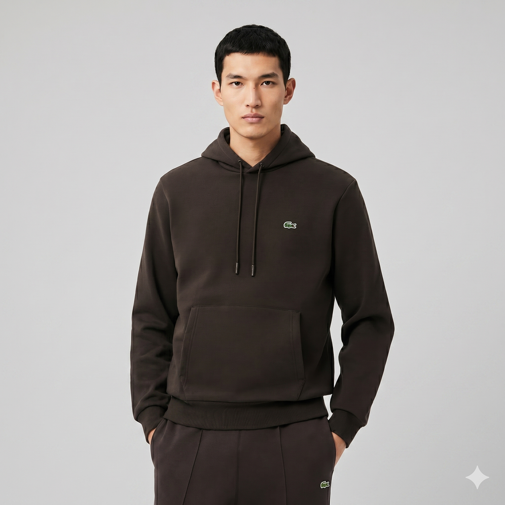 Lacoste Felpa Uomo Misto Cotone Marrone Scuro