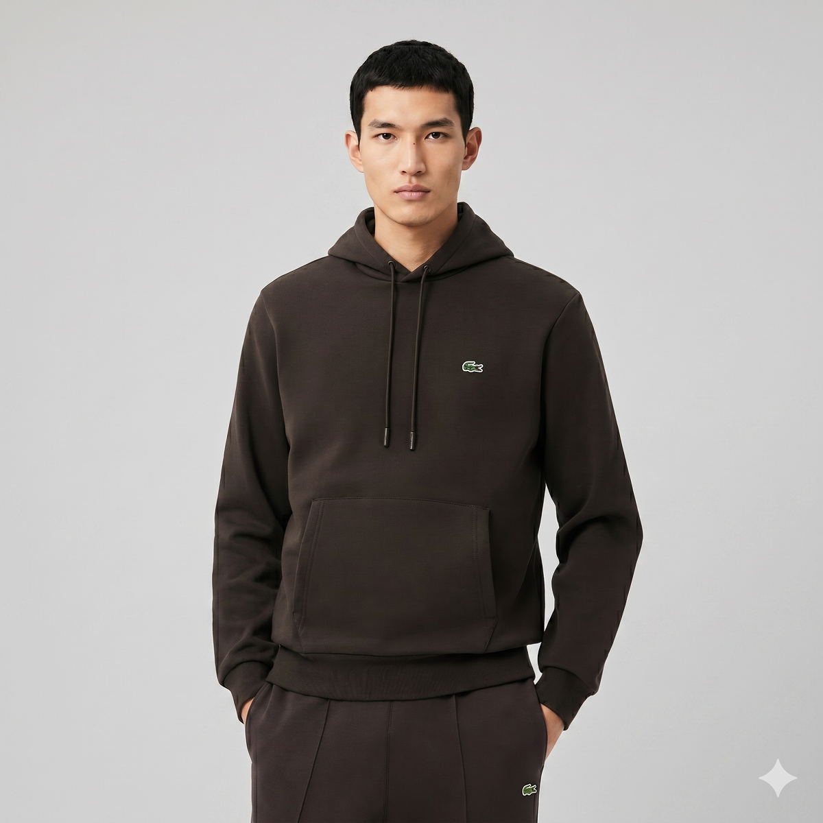 Lacoste Felpa Uomo Misto Cotone Marrone Scuro