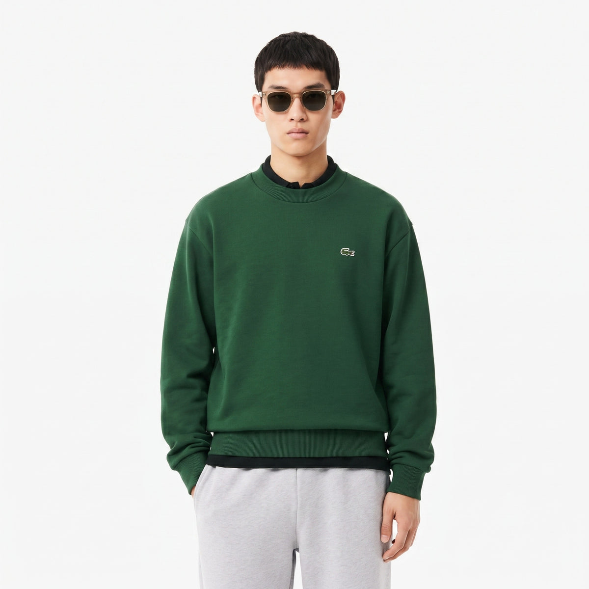 Lacoste Felpa Uomo Misto Cotone Verde Scuro
