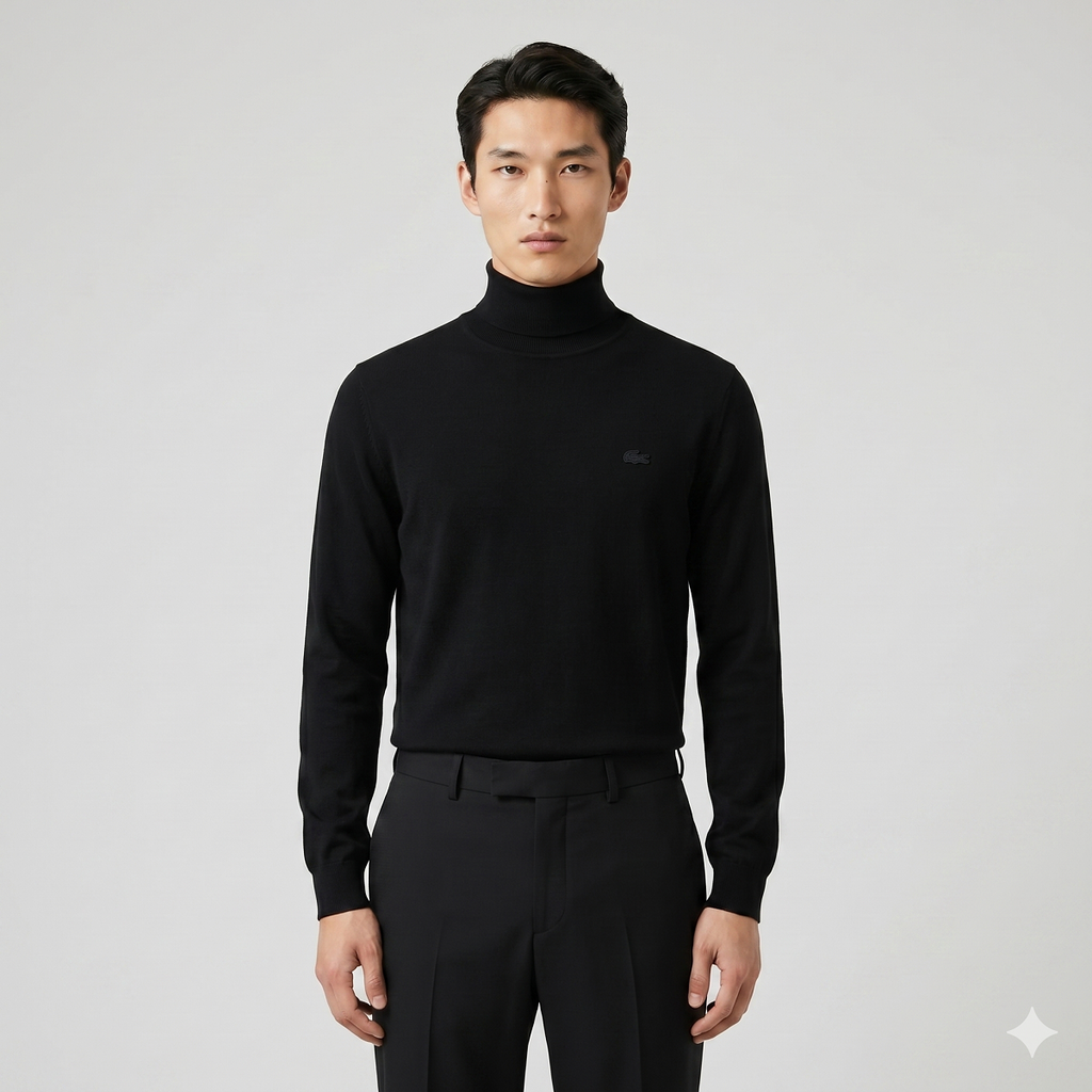 Lacoste Maglia Uomo Collo Alto Lana Merino Nero