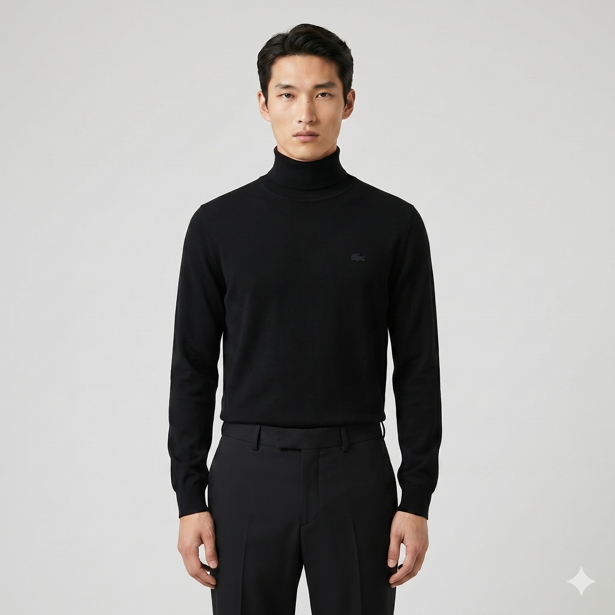 Lacoste Maglia Uomo Collo Alto Lana Merino Nero