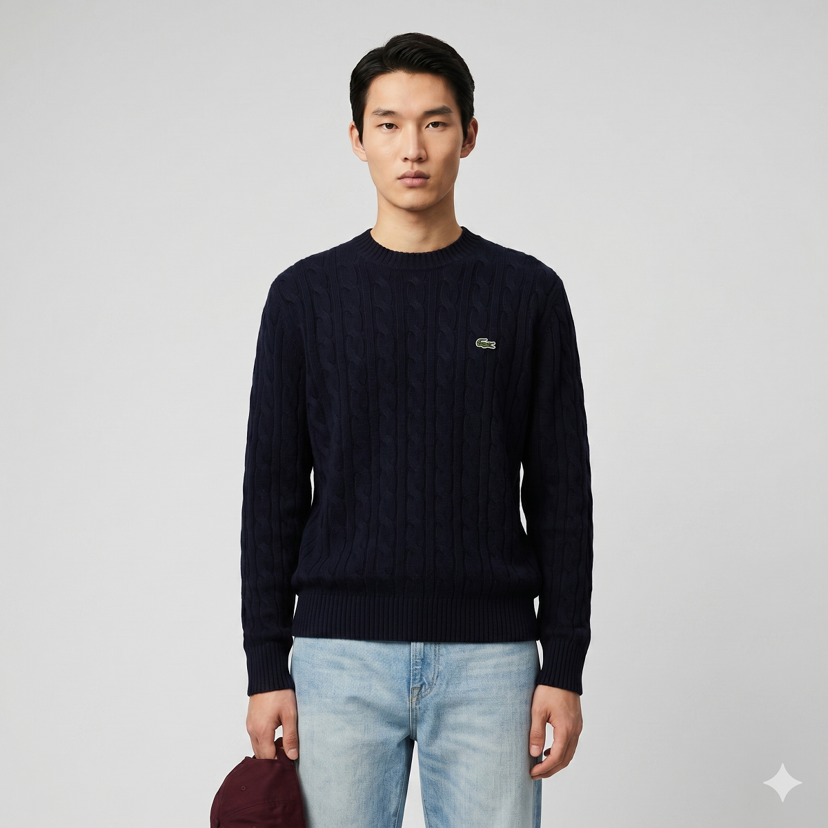 Lacoste Maglia Uomo Lana Con Trecce Blu Scuro