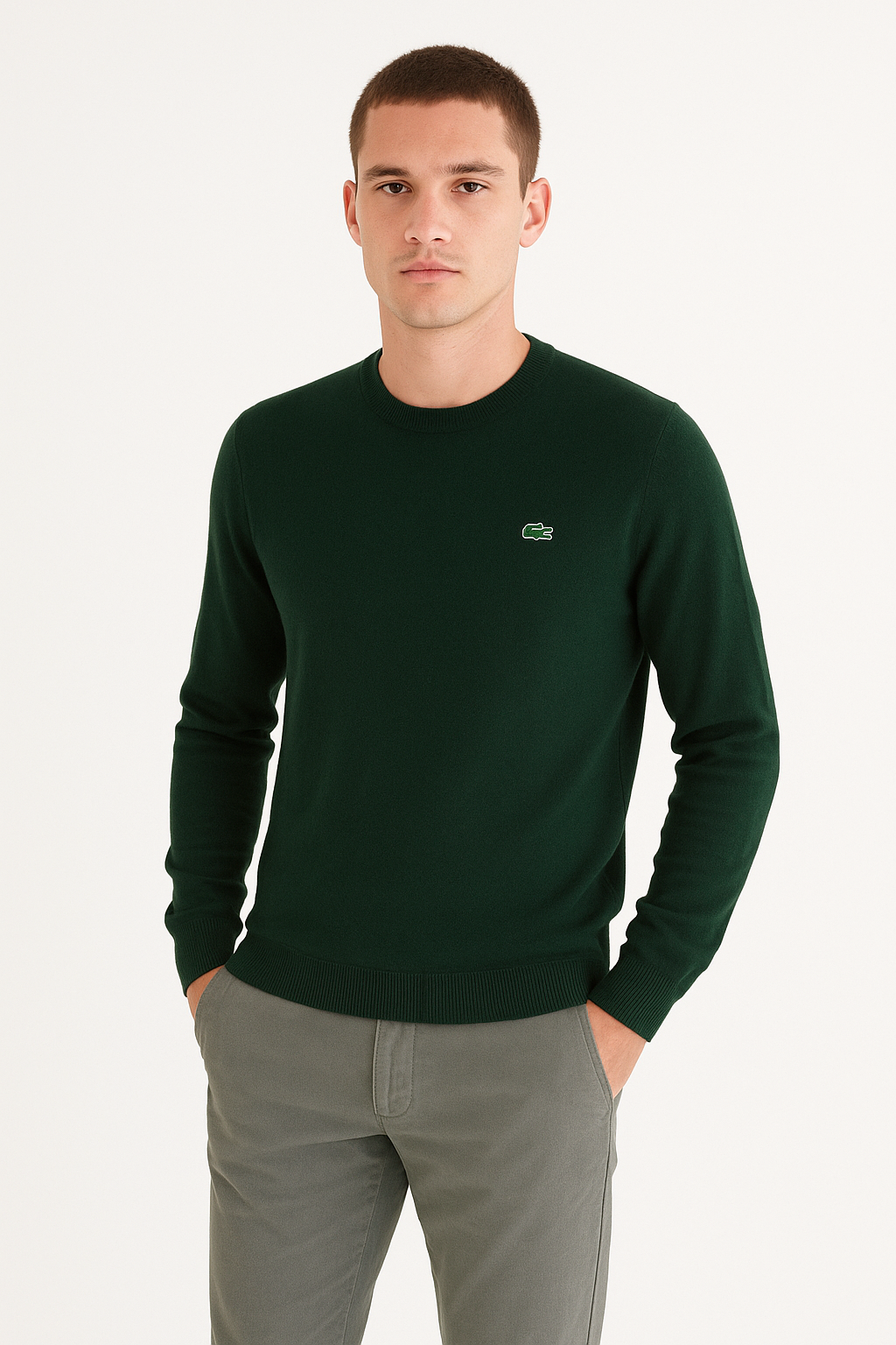 Lacoste Maglia Uomo Misto Lana Verde Scuro