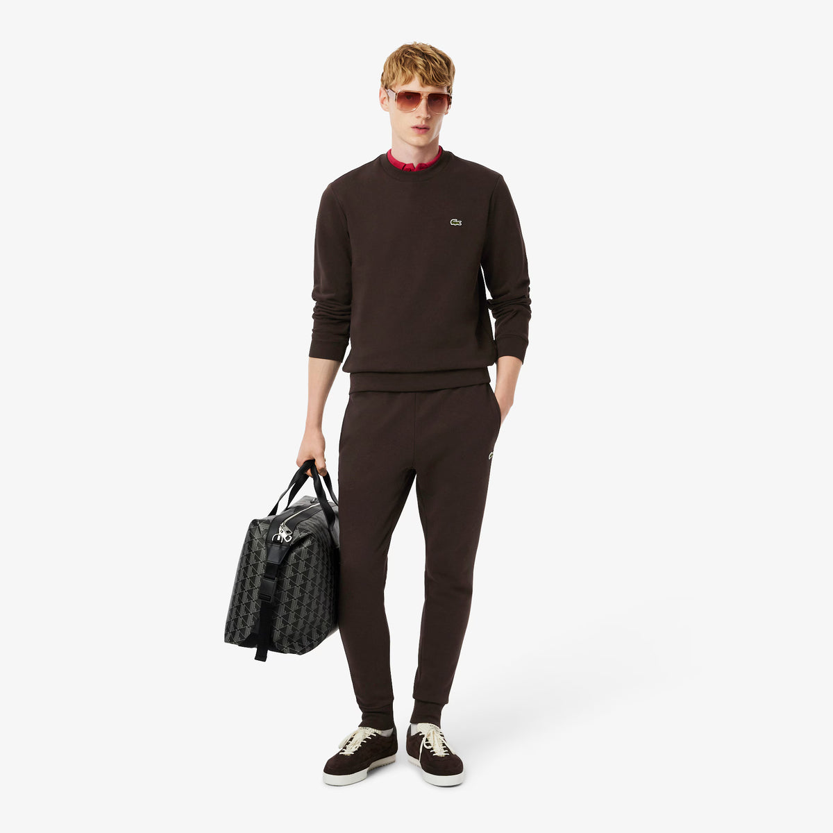 Lacoste Pantaloni In Felpa Uomo Misto Cotone Marrone Scuro