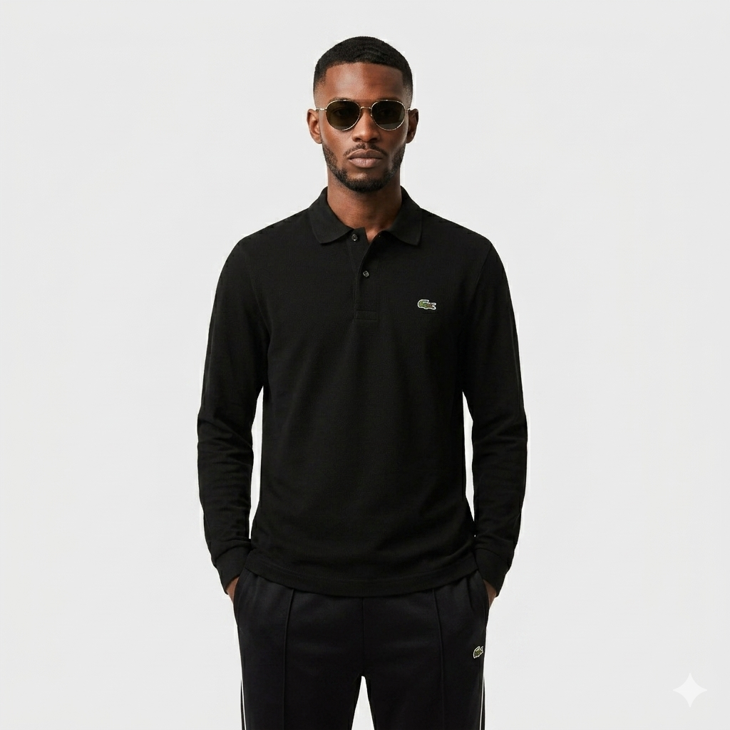 Lacoste Polo Uomo Manica Lunga Piqué Nero