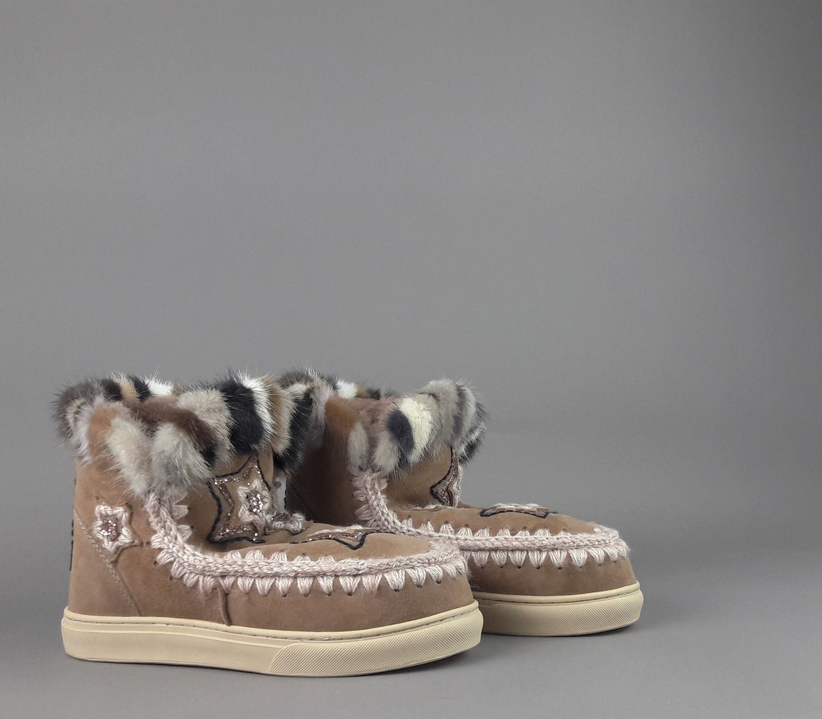 Mou Eskimo Sneakers Donna Montone Con Visone Marrone
