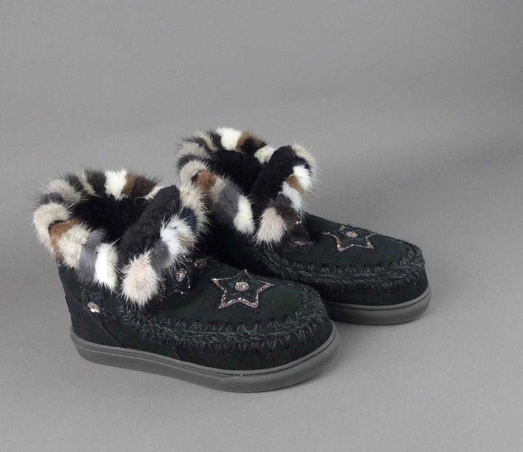 Mou Eskimo Sneakers Donna Montone Con Visone Nero