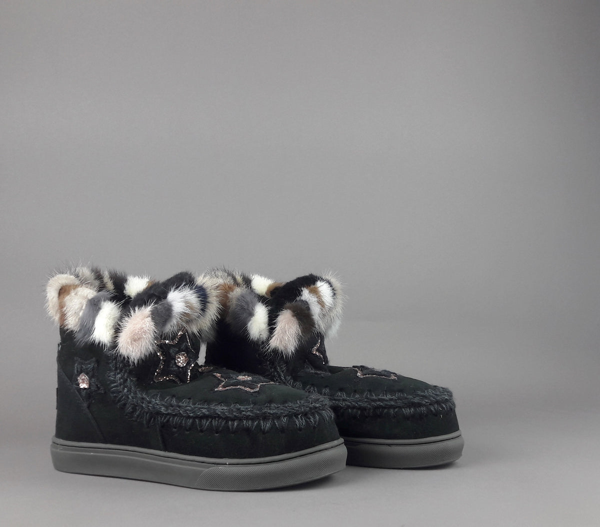 Mou Eskimo Sneakers Donna Montone Double-Face Con Visone Nero