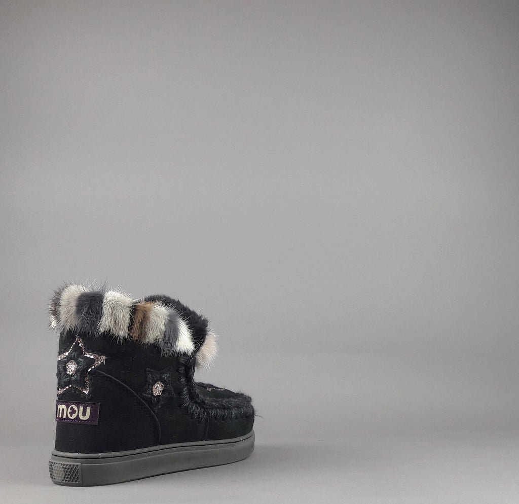 Mou Eskimo Sneakers Donna Montone Double-Face Con Visone Nero