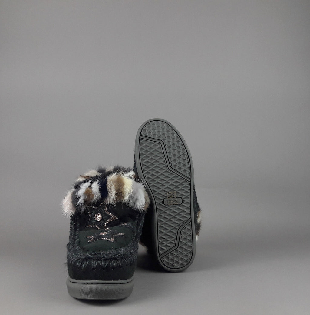 Mou Eskimo Sneakers Donna Montone Double-Face Con Visone Nero