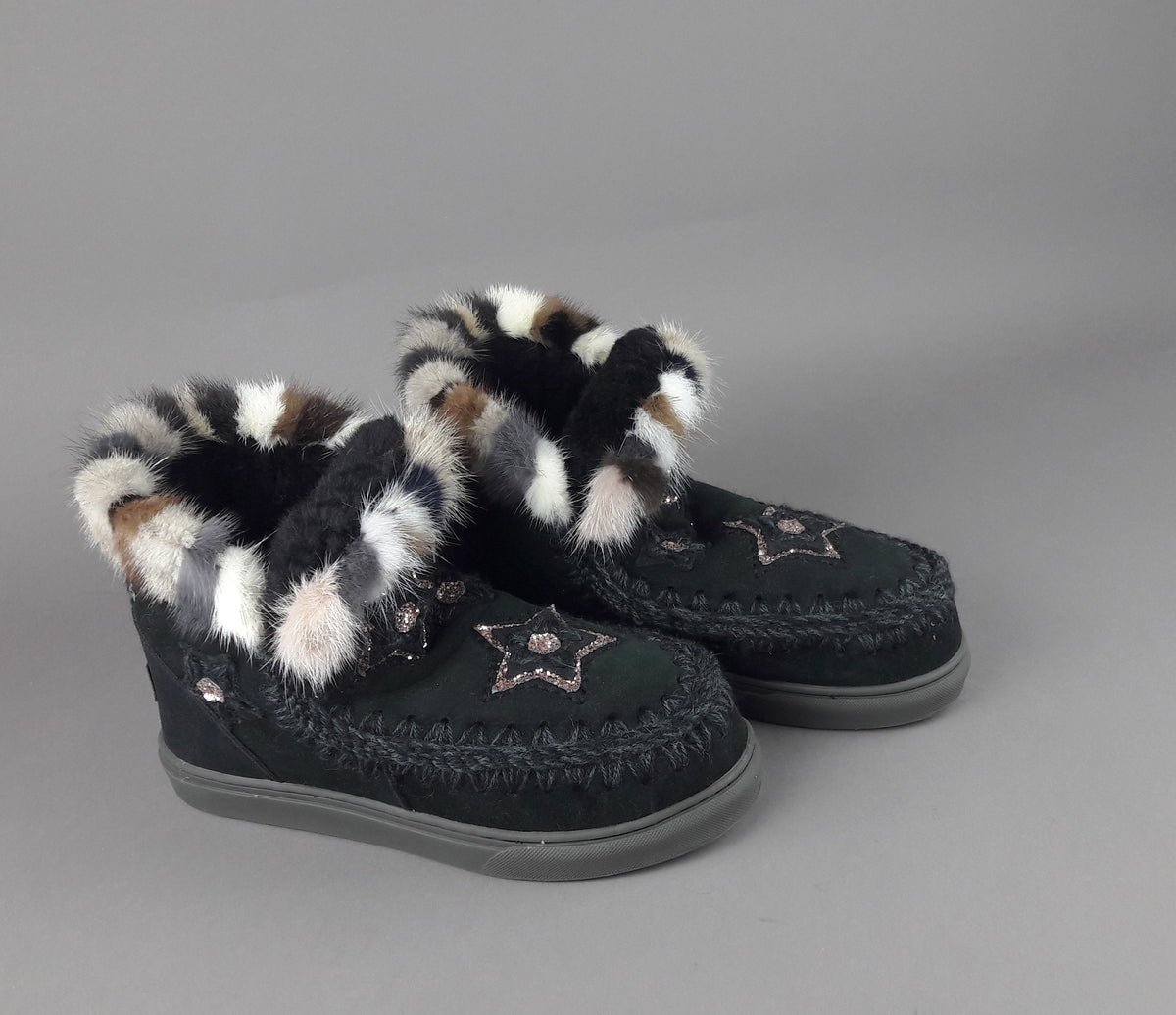 Mou Eskimo Sneakers Donna Montone Double-Face Con Visone Nero