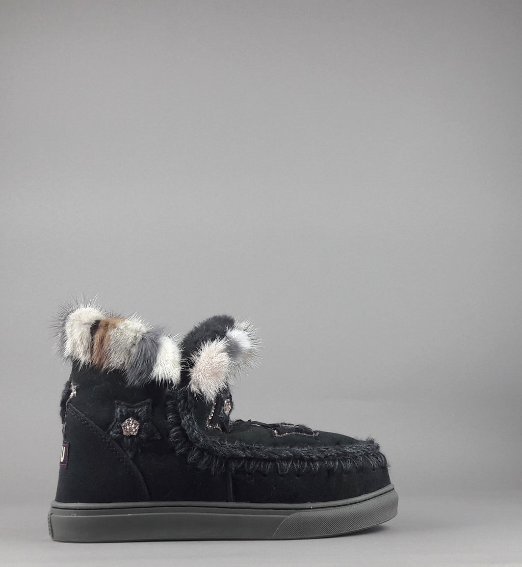 Mou Eskimo Sneakers Donna Montone Double-Face Con Visone Nero