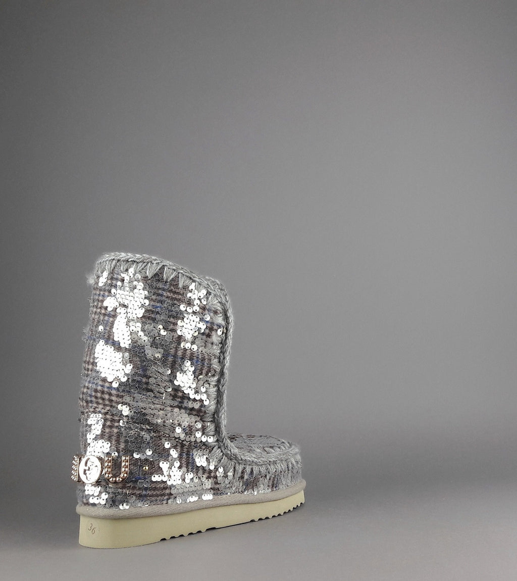 Mou Eskimo 24 Donna Montone Double-Face Tartan Marrone Beige Pailettes