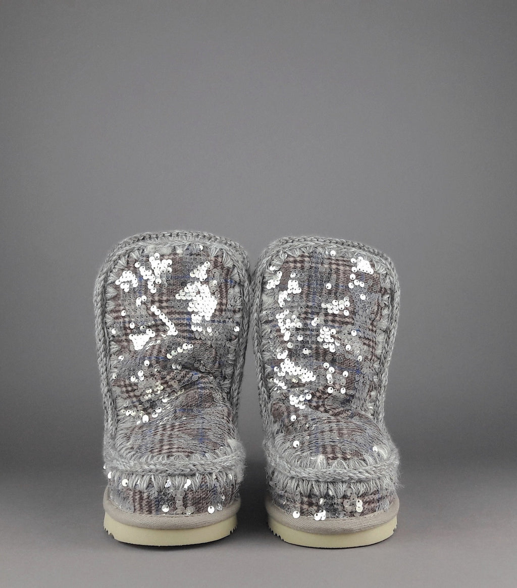 Mou Eskimo 24 Donna Montone Double-Face Tartan Marrone Beige Pailettes