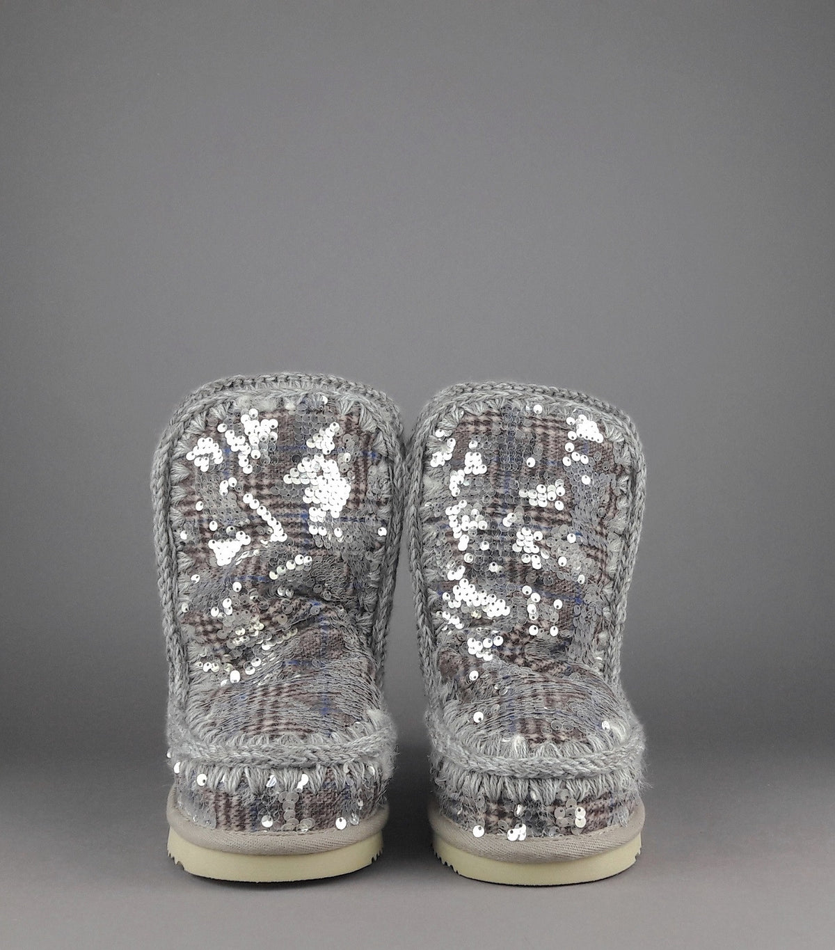 Mou Eskimo 24 Donna Montone Double-Face Tartan Marrone Beige Pailettes