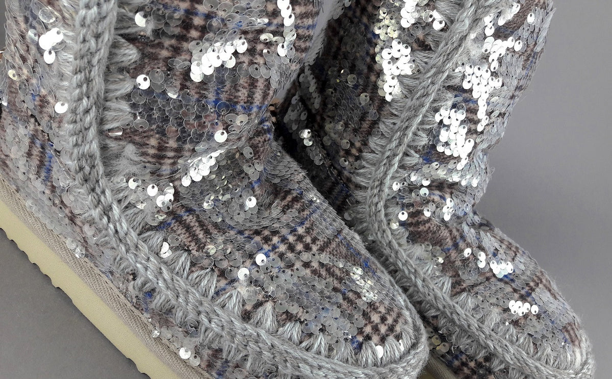 Mou Eskimo 24 Donna Montone Double-Face Tartan Marrone Beige Pailettes