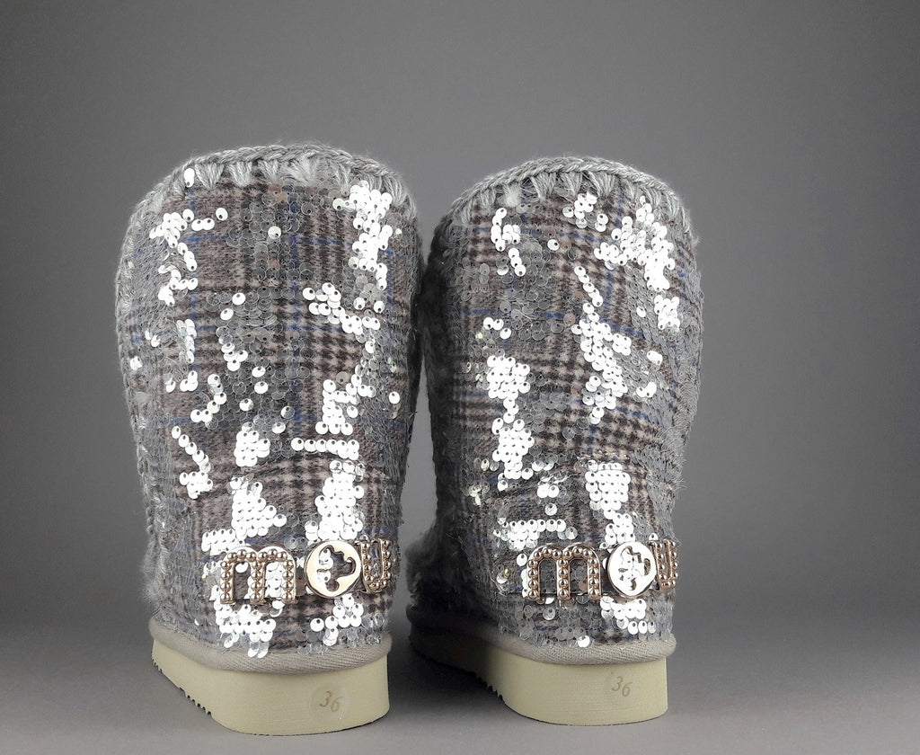 Mou Eskimo 24 Donna Montone Double-Face Tartan Marrone Beige Pailettes