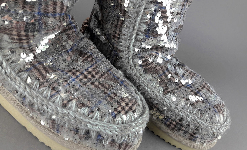 Mou Eskimo 24 Donna Montone Double-Face Tartan Marrone Beige Pailettes