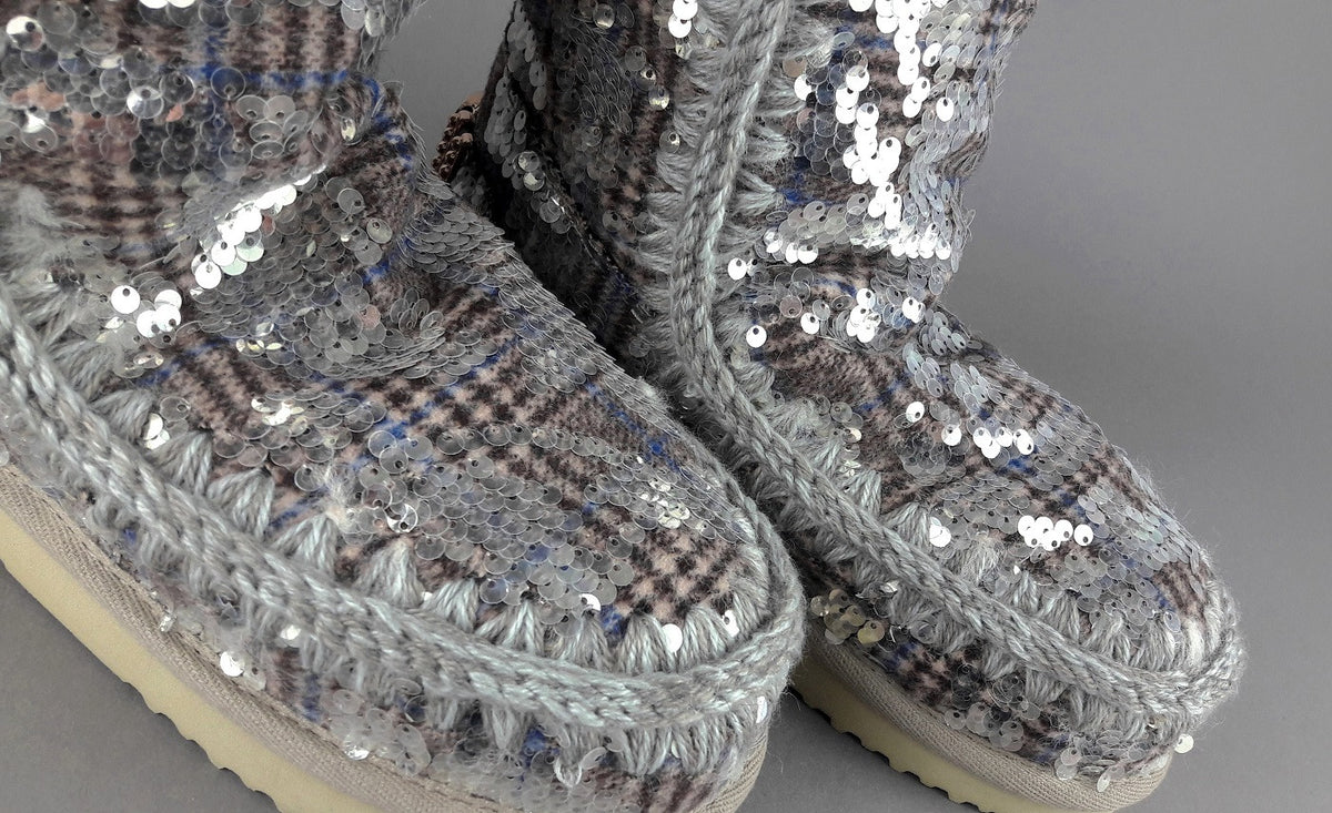 Mou Eskimo 24 Donna Montone Double-Face Tartan Marrone Beige Pailettes