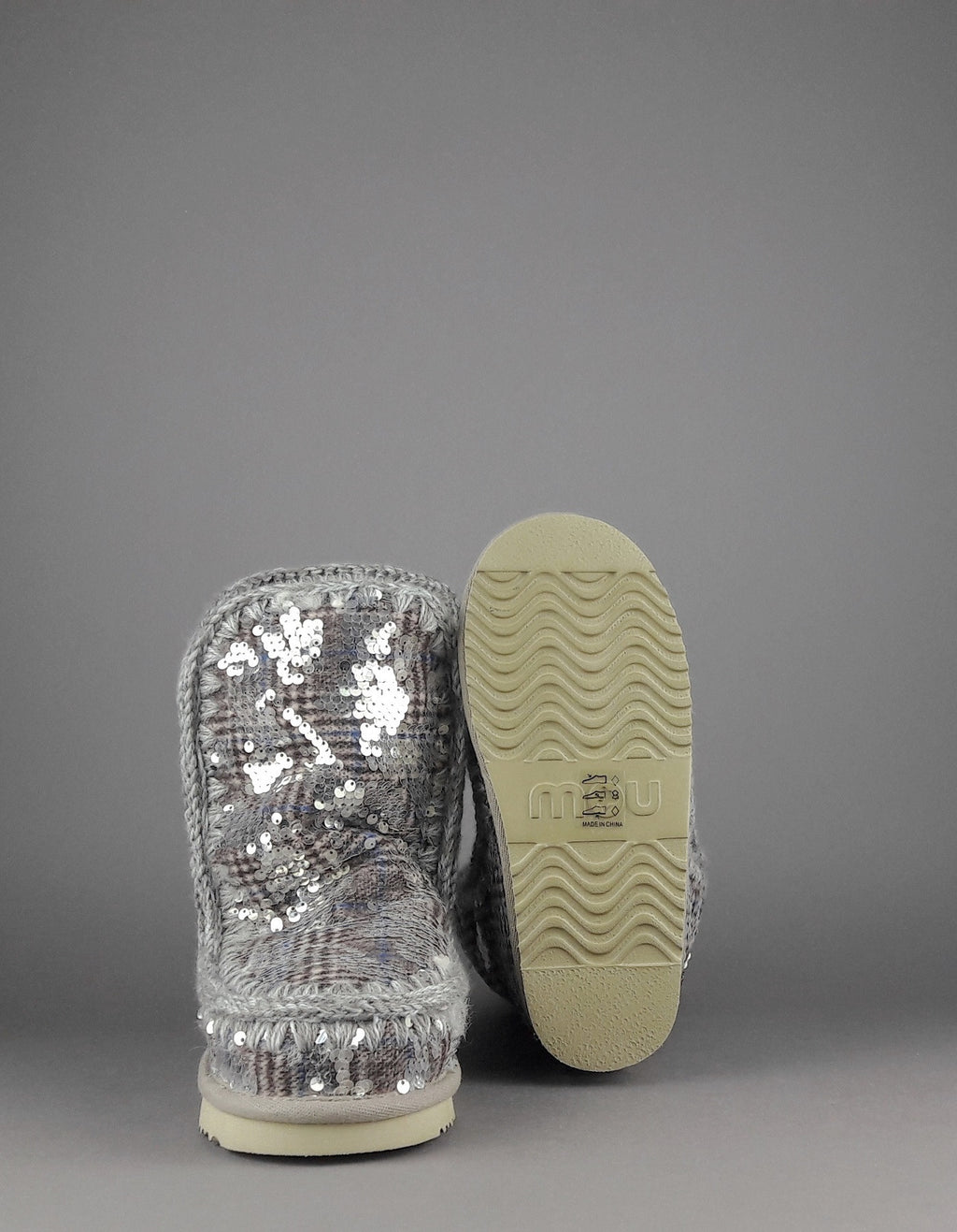 Mou Eskimo 24 Donna Montone Double-Face Tartan Marrone Beige Pailettes