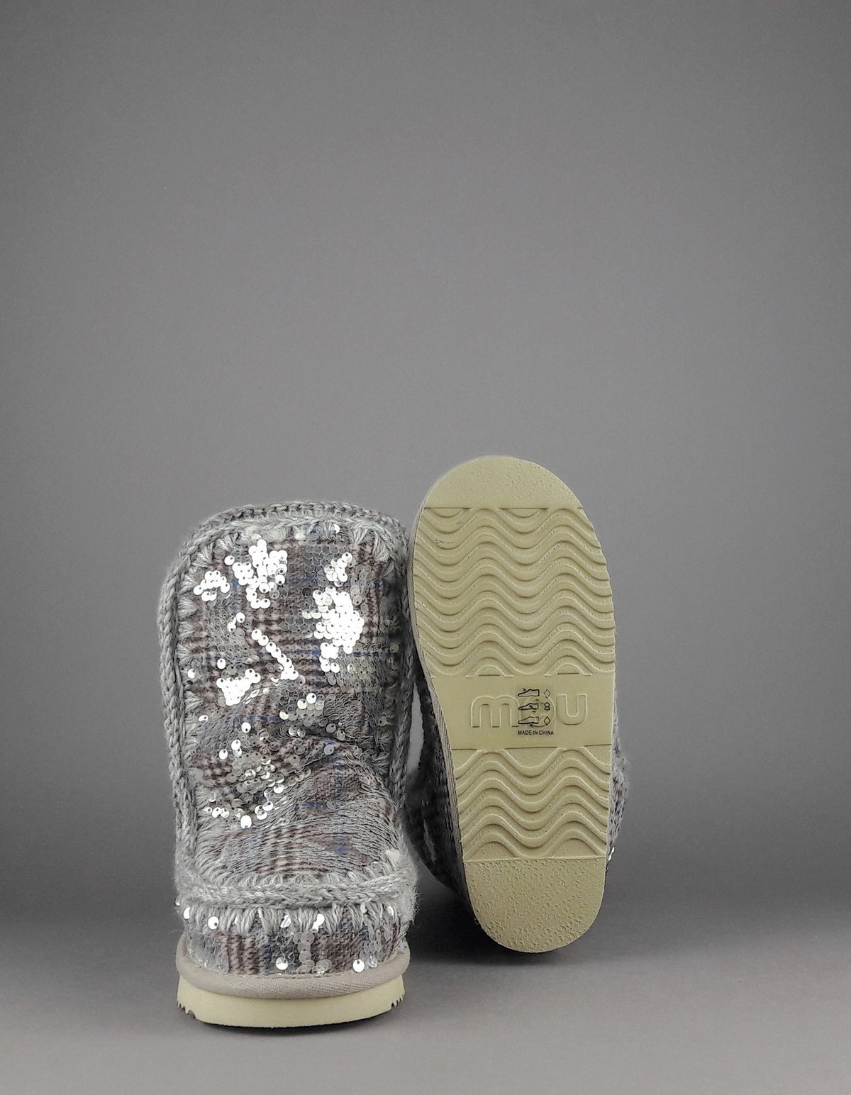 Mou Eskimo 24 Donna Montone Double-Face Tartan Marrone Beige Pailettes