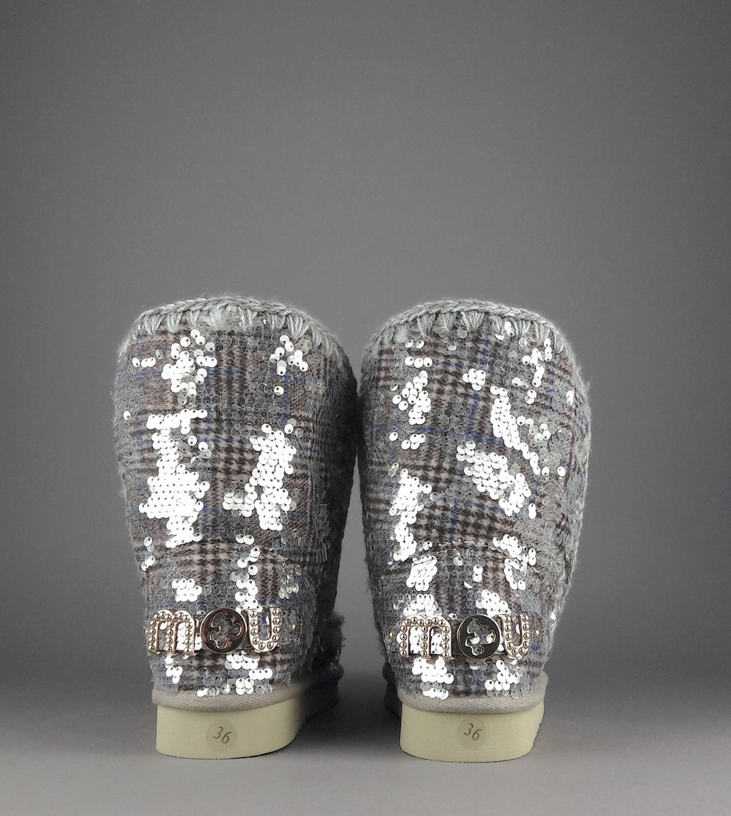 Mou Eskimo 24 Donna Montone Double-Face Tartan Marrone Beige Pailettes