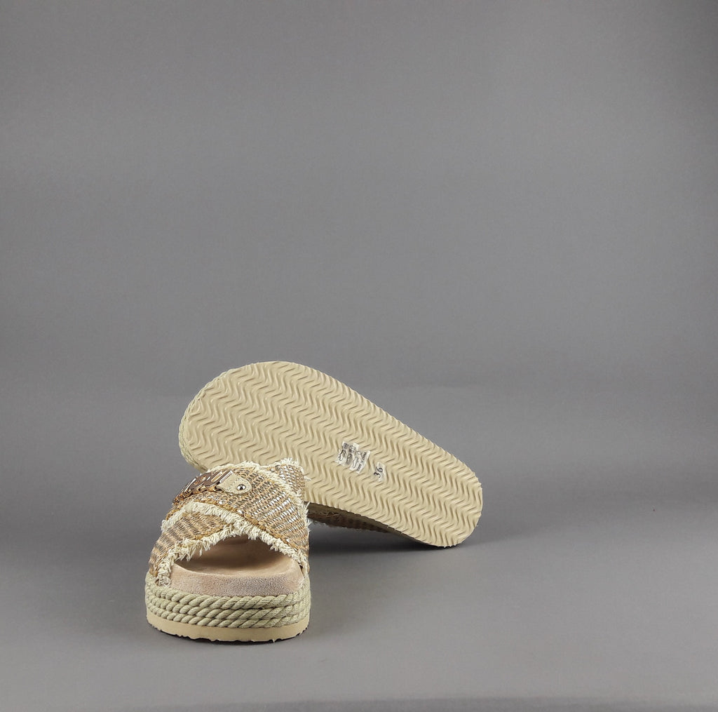 Mou Sandalo Criss-Cross Donna Rafia Beige Oro